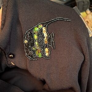 Guy Harvey Black Cardigan with Beaded Fish Design